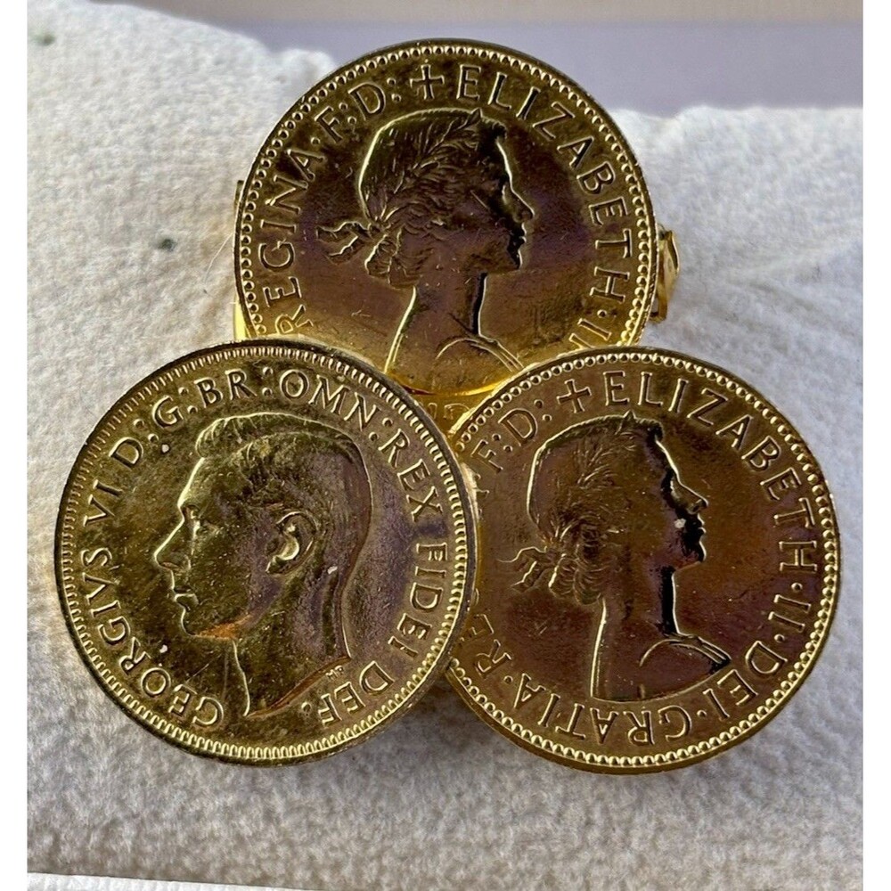 Vintage 3 Half Penny Pennies Gold Plated Scarf Brooch Pin 1952-59-64
